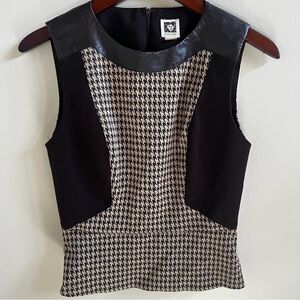 Anne Klein Women's Brown Houndstooth Sleeveless Tank Top Blouse - size 4 medium